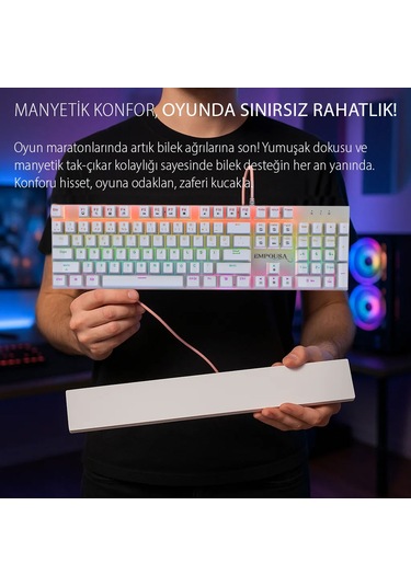 Ikg-456 Mekanik Klavye Blue Switch, 19 Rainbow Led, Full Anti-ghosting, Mıknatıslı Bilek Desteği