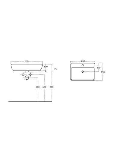 Lucco Mita 65 CM Tezgah Üstü Dikdörtgen Lavabo Beyaz