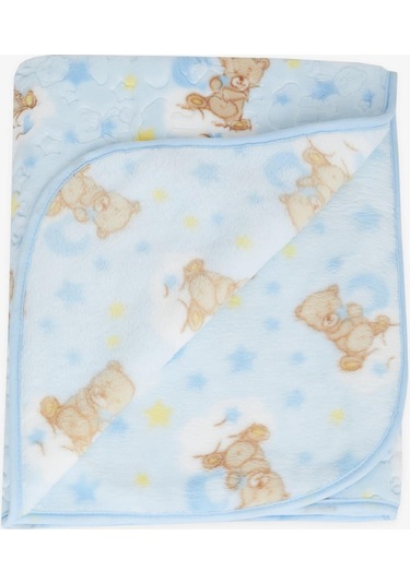 Breeze Golden Yenidoğan Bebek Battaniyesi Emboss Kabartma Ayıcık Desenli Mavi - Mavi