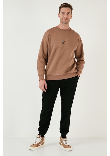 Buratti Regular Fit Bisiklet Yaka Pamuklu Içi Tüylü Yumuşak Şardonlu Erkek Sweat 5905405 Sütlü Kahve