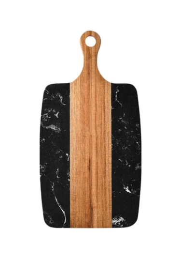 Suntek Kesme Tahtası Ahşap Mermer Barbekü Servis Çok Amaçlı Siyah