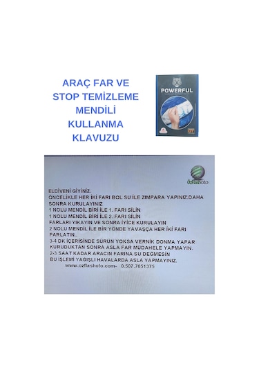 Özf0333 Far Temizleme Parlatma Mendili Seti Tek Araç İçin
