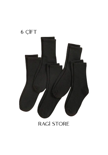 6'lı Beyaz-siyah Tenis Düz Çorap Çok Renkli