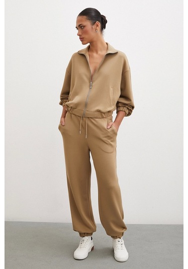 Never More Fermuarlı Sweatshirt Camel