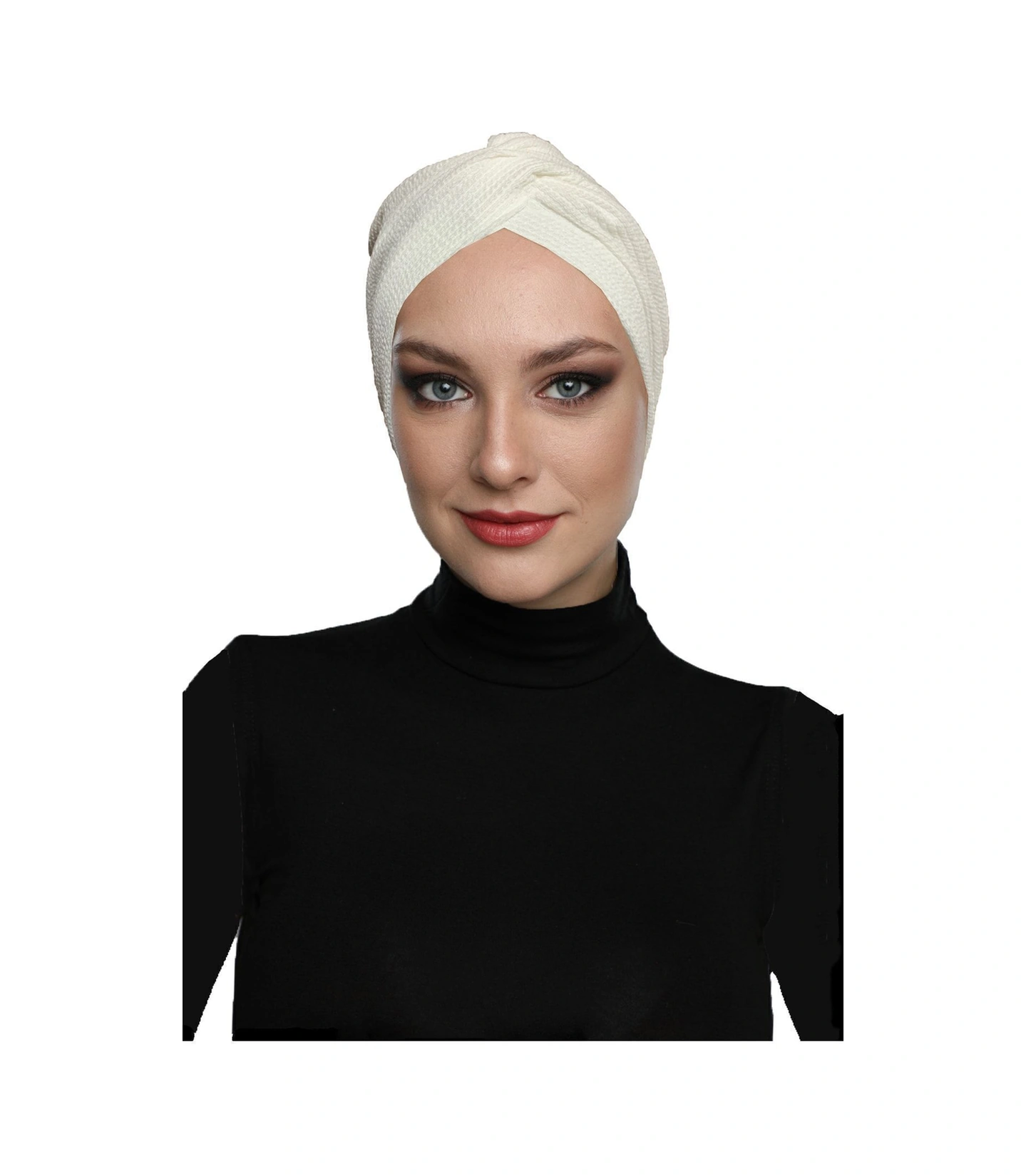 Çapraz Fitilli Penye Krem Hazır Türban Tesettür Havuz Bonesi Krem