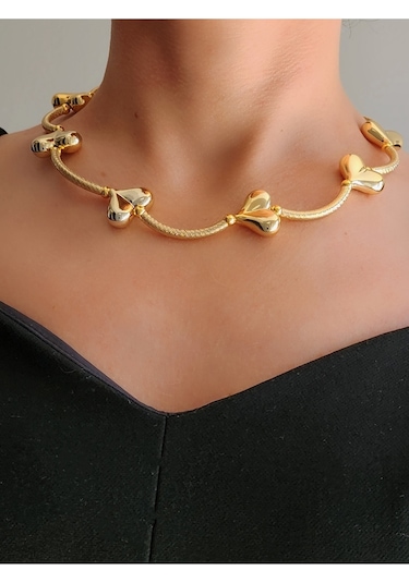 Eva Takı Kalp Model Trend Altın Kaplama Gold Renk Kolye Gold