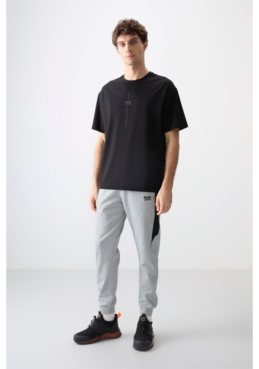 Tommy Life Siyah Pamuklu Kalın Yumuşak Dokulu Oversize Fit Baskılı Erkek T-shirt - 88373 Siyah