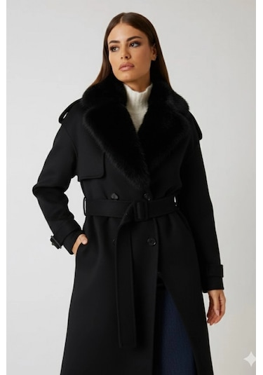 Guess Ella Kadın Siyah Yün Karışımlı Kaban 5bgl027125a-jblk Siyah