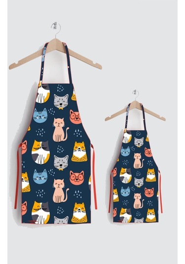 Ays Home Kedi Anne Çocuk Leke Tutmaz Mutfak Önlüğü 3- 5 Yaş Çok Renkli