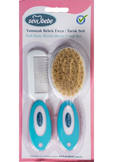 Sevi Bebe Art-401 Naturel Fırça Tarak Seti Mavi