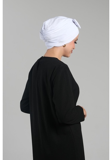 Beyaz Pratik Hazır Geçmeli Fiyonklu Bone Sandy Çift Taraflı Çapraz 3007b 42 Beyaz