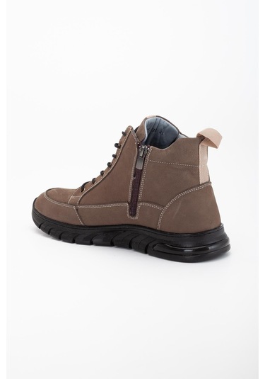 Hakiki Deri Nubuk Erkek Bot Vizon Elastik Bağcıklı Yan Baskılı-3475 Vizon