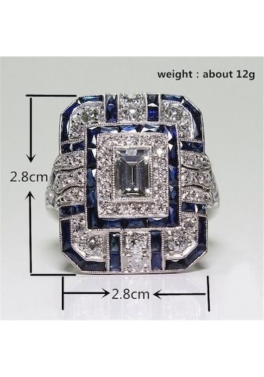 Luxury Square Women Crystal Zircon Engagement Ring, Ring Size:9 Red Çok Renkli