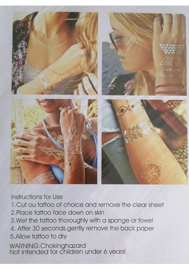 Altın Yaldızlı Geçici Dövme 4 Adet Birden Model2 Altın