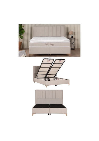 Kilim Mobilya Gold Therapy İkili Set (Sandıklı Baza + Başlık) 180x200 Krem