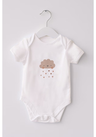 Lilabio %100 Organik Pamuk 3'lü Baskılı Kısa Kollu Bebek Body Beyaz