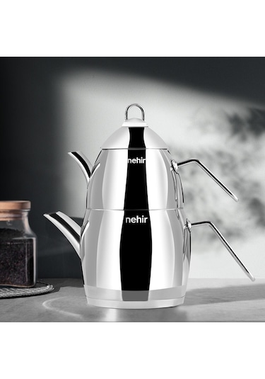 Nehir Florina Midi Orta Boy Paslanmaz Çelik 0.85-1.70 Lt. Çaydanlık Takımı Gri