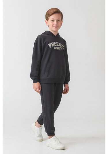 Erkek Çocuk Phoenix Sprit Baskılı Alt Üst Eşofman Takımı Ak7870 Füme