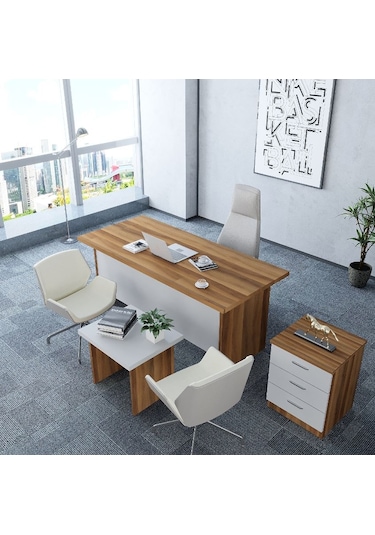 Asil 3'lü Ofis Takımı  Model 9 Ceviz Beyaz