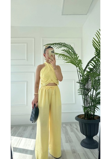 Keymoda Kadın Keten Takım Sarı Sarı