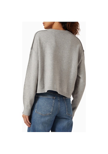 Good American Oversize Crewneck Triko, Rahat - Modern Şık Kadın Kazak Gri