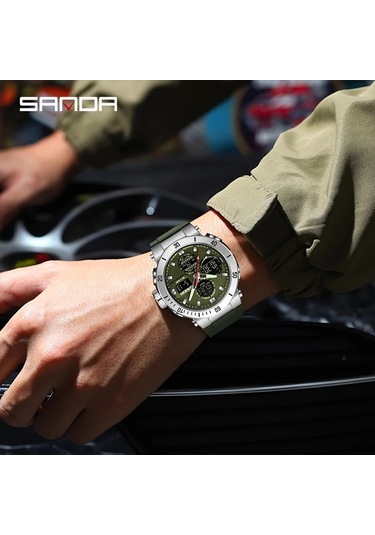 Oldfriend Sanda Yeşil Erkek Spor Saati Çift Ekran Su Geçirmez Koşu Alarm Takvim Diğer