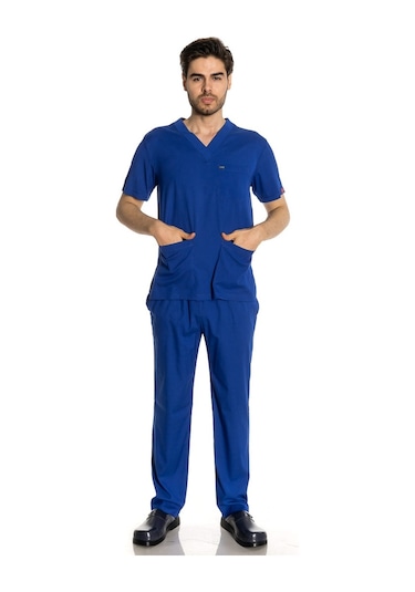 Unisex Likralı Saks Mavi Doktor / Hemşire Forması