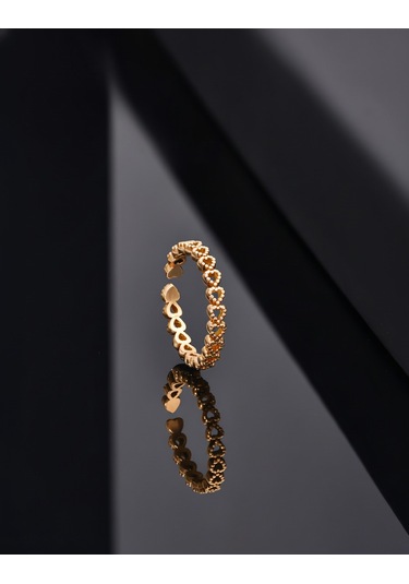 925 Ayar Gold Sıralı Tamtur Kalp Ayarlanabilir Gümüş Yüzük Rr10036 Gümüş