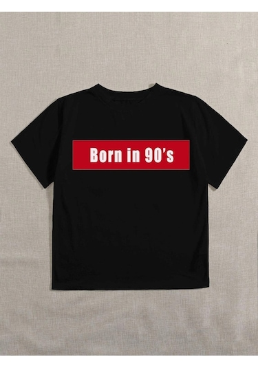 Kadın Beyaz Oversize 90's Baskılı T-shirt Siyah-66968