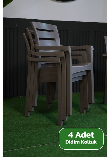 Alezy Didim İstiflenebilir Bahçe Balkon Koltuk Sandalye 4 Adet Gri