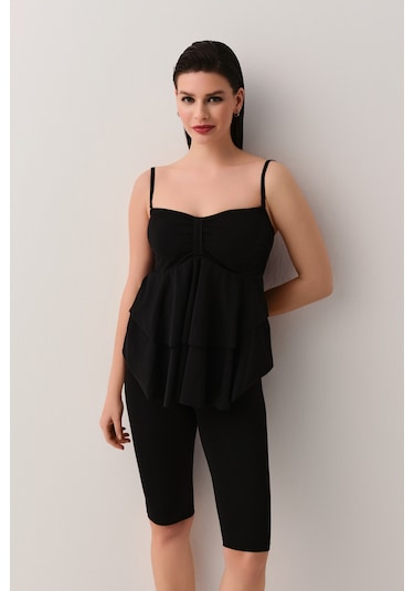 Suwen Volanlı Straplez Tankini Üst Sbn25720012 Siyah