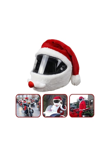 Unisex Noel Baba Motosiklet Kaskı Şapkası, Rahat Kadife Kırmızı Ve Beyaz Peluş Noel Noel Baba Kask Kılıfı Noel Yeni Yıl Şenlikli Tatil Parti