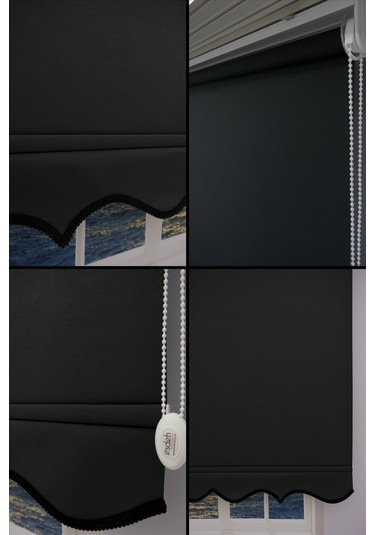 Kalın Keten Stor Zebra Güneşlik Perde Etekli Alüminyum Kasa & Boru, Ithal Kumaş Siyah