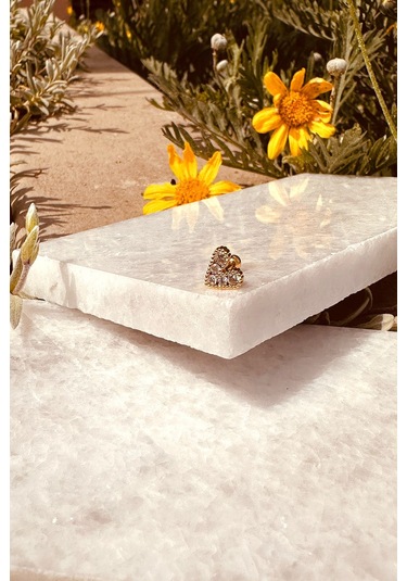 Aşk Kalp Tasarım Altın Renk Zirkon Taşlı Çelik Piercing Tragus Helix Stainless Steel Altın