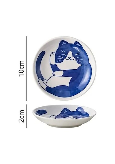 A Japon Tarzı Seramik Tatlı Sos Tabağı Sofra Yaratıcı Sevimli Karikatür Şanslı Kedi Desen Su Damlası Şekli Meyve Suşi Tabakları
