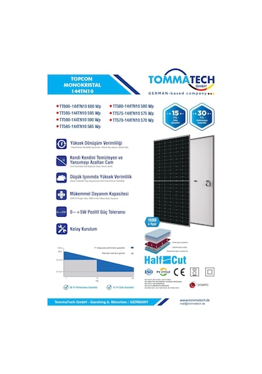 Tommatech 600 W 144 Pm Half Cut Topcon Güneş Paneli