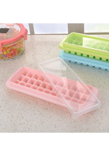 Ranyeek Ev İçin Kare Buz Kalıbı Seti, Kapaklı Buz Depolama Kutusu Ve Buz Çakmasıyla, Mavi 33 Hücre 4'lü Paket Çok Renkli