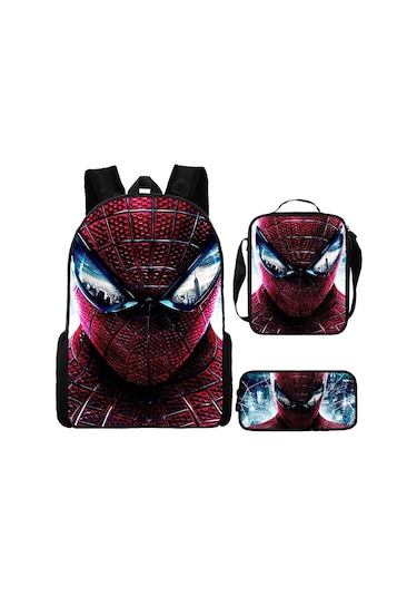 Örümcek Adam Yeni Sırt Çantası Büyük Kapasiteli Öğrenci Kişilik Okul Çantası Üç Parça Seti Stil 24