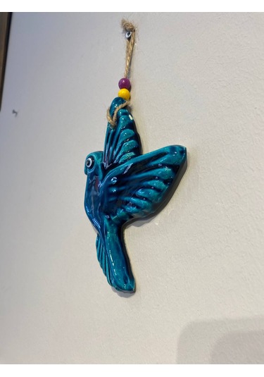 El Yapımı Nazar Boncuğu, Duvar Dekorasyon Ürünü, Seramik, El İşçiliği, Turkuaz Renkte Kuş Desenli -