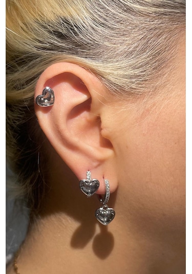 Zirkon Taşlı Kalp Detay Gümüş Çelik Kolye