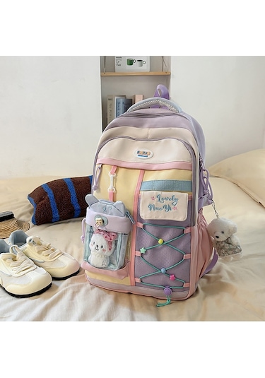 Gençler İçin Süper Hafif Okul Çantası - 20l Büyük Hacimli, Ergonomik Sırt Koruma, Ortaokul Öğrenci Sırt Çantası Açık Mor