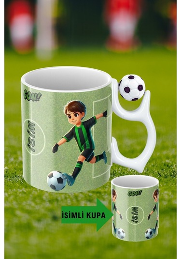 Siyah Beyaz Futbol Toplu Yeşil Siyah Forma Oyunculu Taraftar İsimli Baskılı Kupa Bardak Beyaz