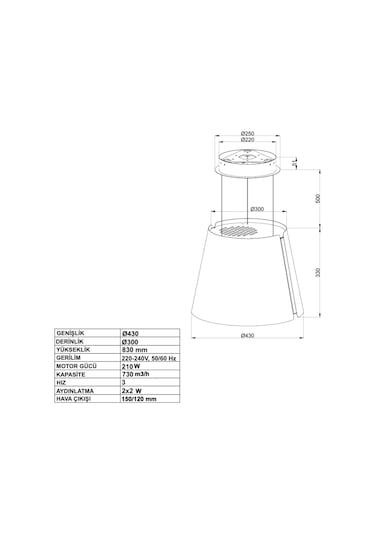 Narte NT-HI40060B Ankastre Ada Davlumbaz