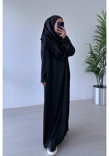 Tek Parça Namaz Elbisesi - Siyah Siyah