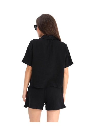 Takım Müslin Gömlek Şort - Siyah-siyah Siyah