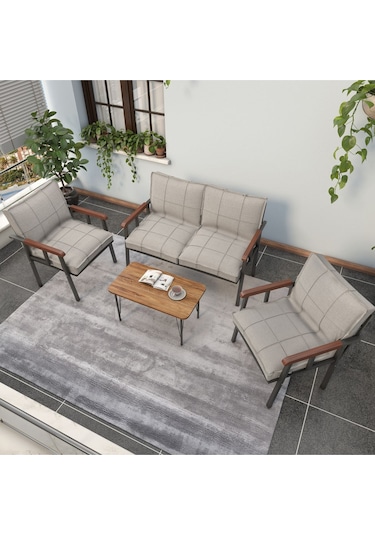 Mygusi Modern Balkon, Bahçe, Cafe - Metal Kanepe Koltuk Takımı - 2 1 1 Sehbalı Krem Mygusi Modern Balkon, Bahçe, Cafe - Metal Kanepe Koltuk Takımı - 2 1 1 Sehbalı Krem