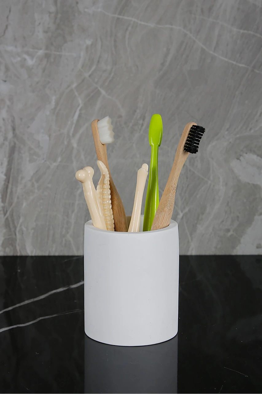 Mermer Desenli El Yapımı Beton Diş Fırçalık Banyo Tuvalet Diş Fırçalığı Beyaz