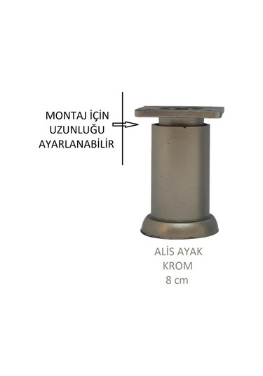 Alis Ayak, Baza Koltuk Dolap Ayağı, Plastik, Krom, 8 Cm, Vidalarıyla Mat Krom
