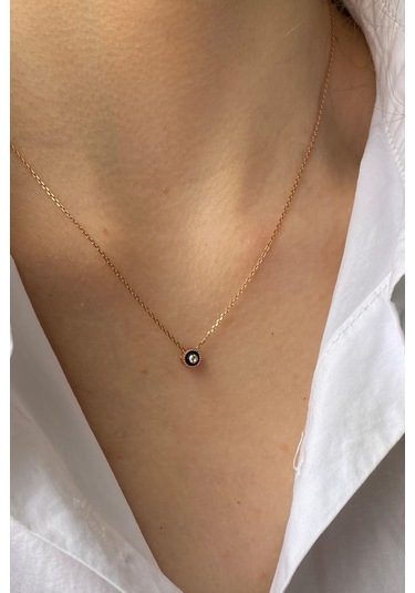 Zümrüt Sarraf 8 Ayar Altın 0.03 Ct Tek Yuvarlak Elmas Kolye