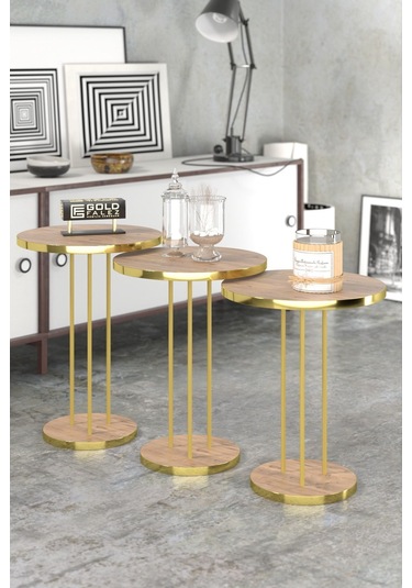 Orta Sehpa Ve Zigon Sehpa Terra Set Gold Antrasit Ceviz